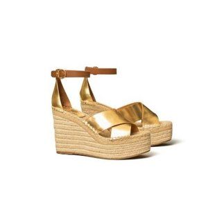 Tory Burch Selby Wedge Espadrille Gold Size 8